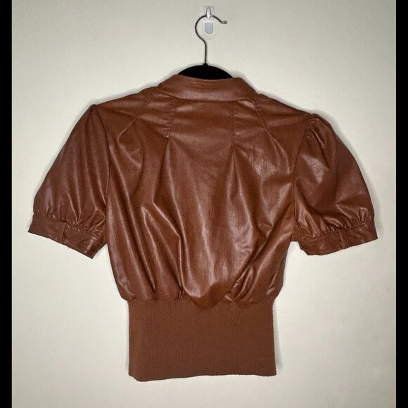 ARDEN B Faux Leather Short-Sleeve Cropped Brown Jacket Size M - Picture 2 of 4